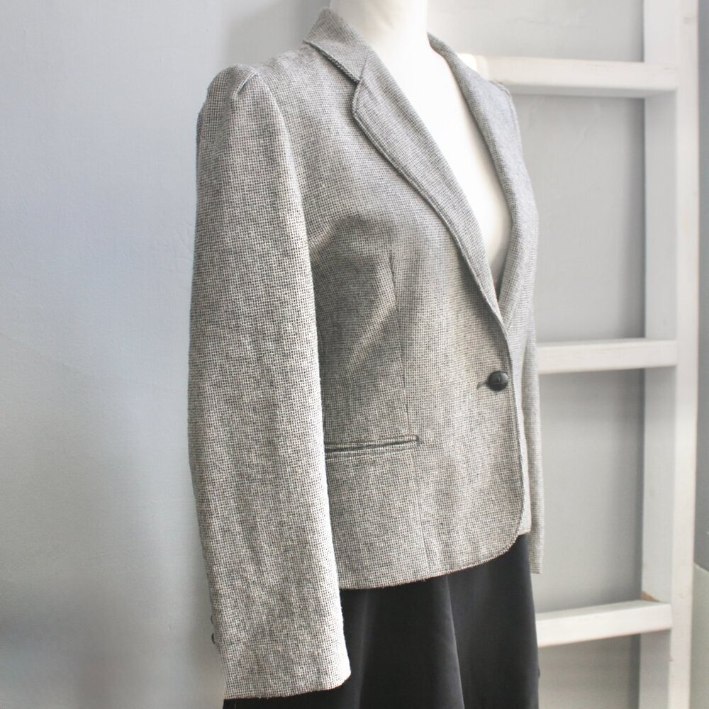 New Traditions Vinatge Gray Tweed Wool Tailored One-Button Blazer Size Small - Picture 2 of 6